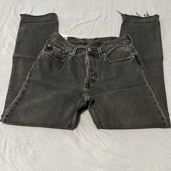 Levi’s 501 Button Fly Black Faded Wash Raw Hem Jeans - Picture 1 of 6